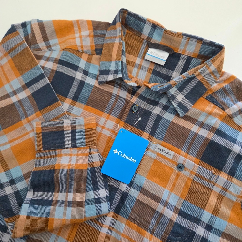 NEW Columbia Cornell Woods Flannel Orange Blue Plaid Long Sleeve Mens Large‎